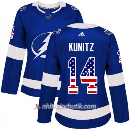 Dame Ishockey Tampa Bay Lightning Tröja Chris Kunitz 14 Adidas 2017-2018 Blå USA Flag Fashion Authentic